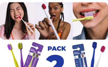 Cepillo de dientes suave medio para adultos. Pack de 2 multicolor